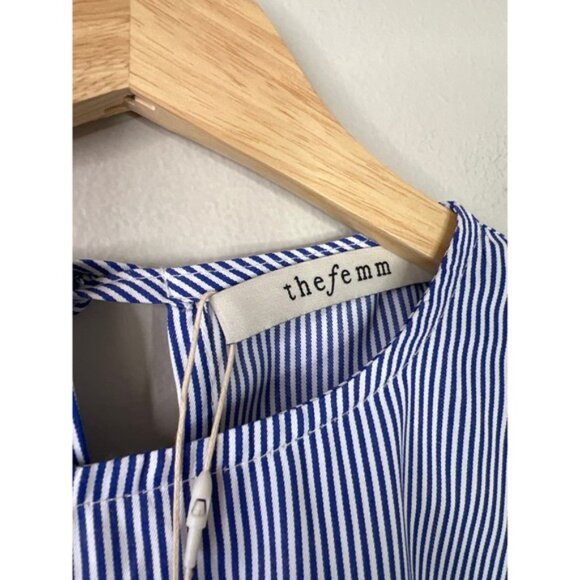 NWT The Femm Poplin Lightweight Puff Sleeves Luella Blouse Blue Size: Medium - Picture 6 of 9